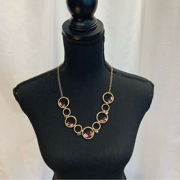 GOLDTONE Circle gem jewel embellished necklace - Picture 4 of 11